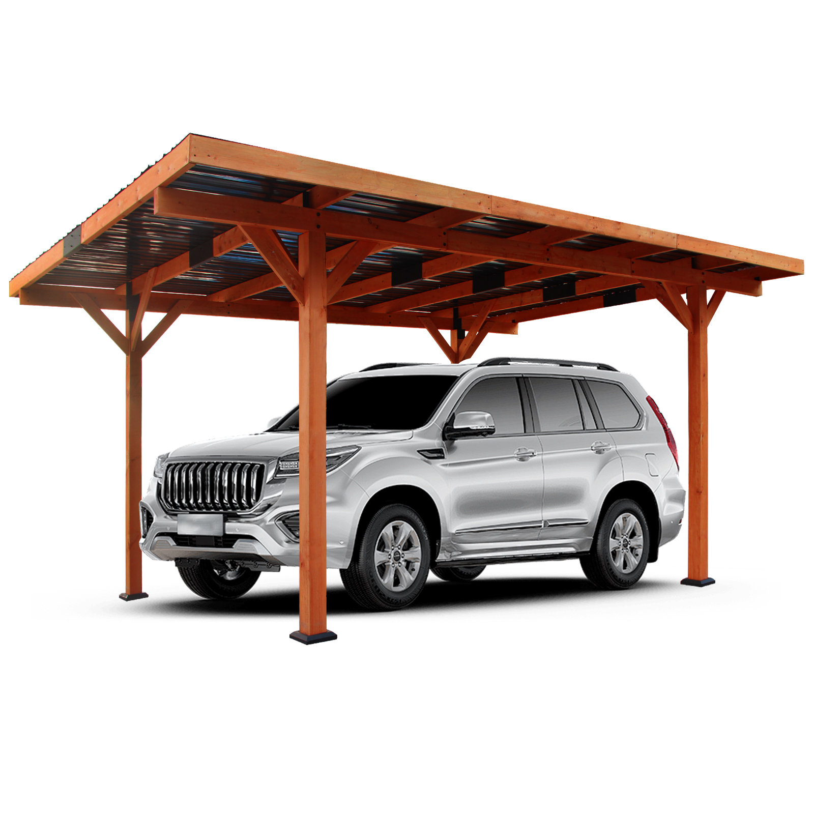 Beneouya 18.3X12.6X7.8 FT Wooden Carport Garage With Steel Roof